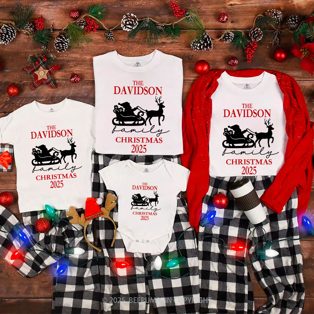 Personalized 2025 Santa Claus On The Sleigh Family Matching Shirts
