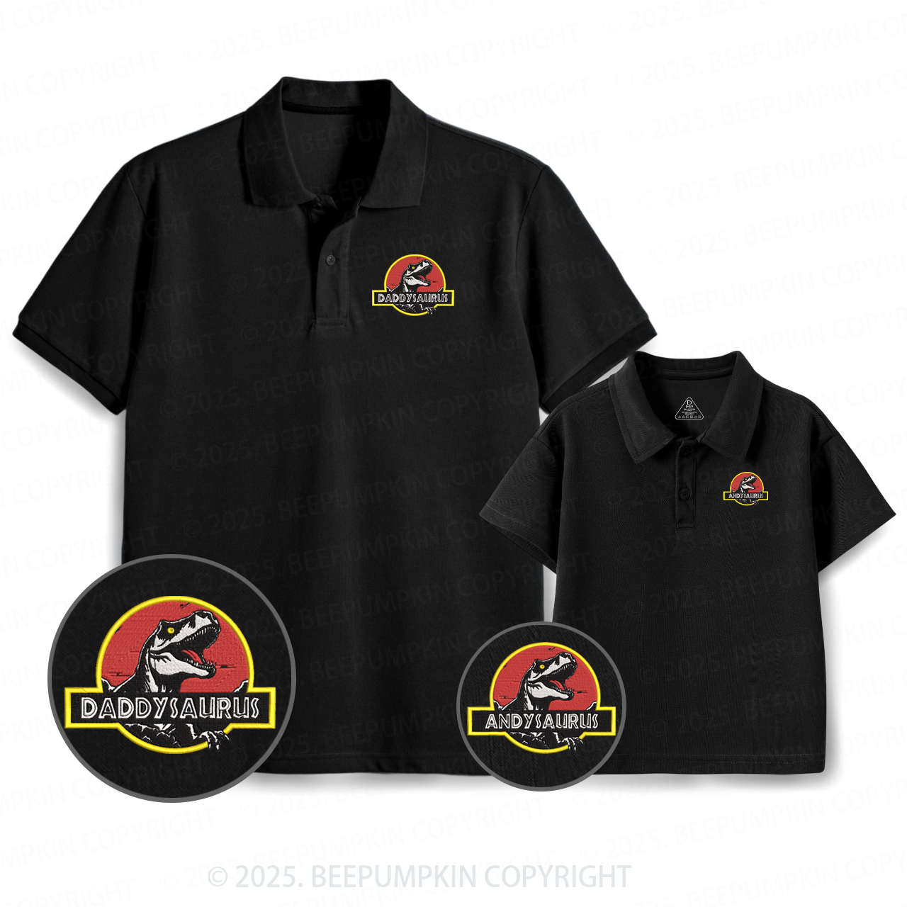 Embroidery Personalized Name-saurus Dad&Me Matching Polo Shirt Beepumpkin