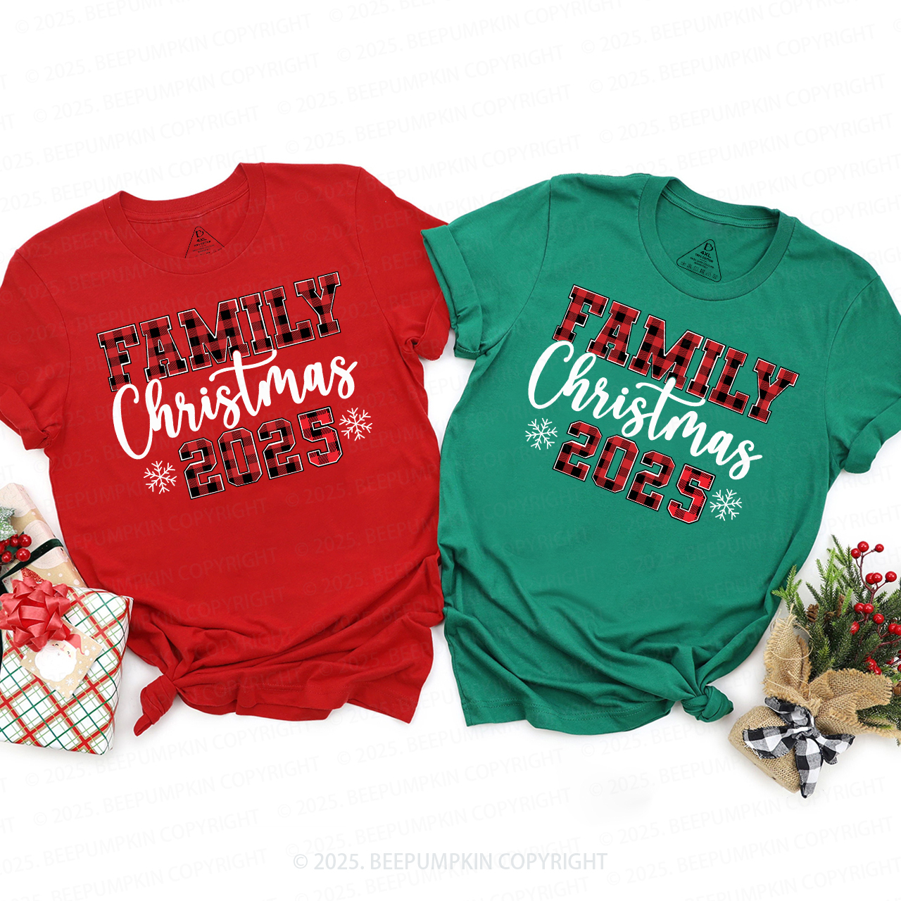 Red plaid Letter 2025 Family Matching T-Shirts Beepumpkin