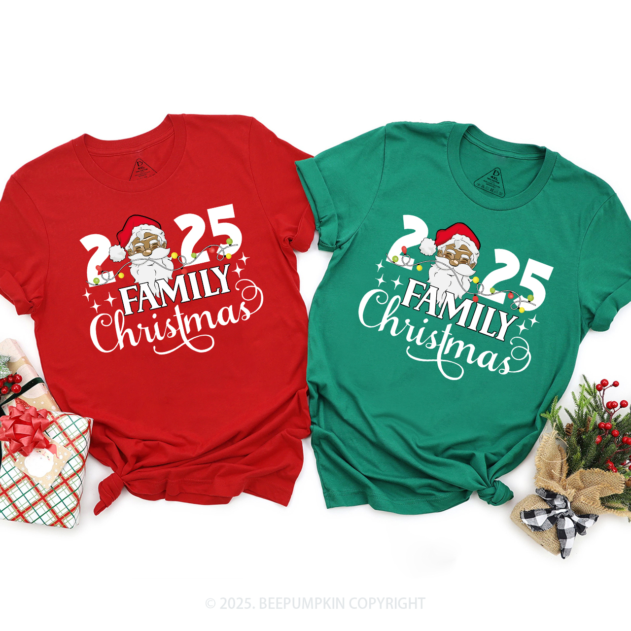 Santa Melanin Family Christmas 2025 T-Shirts Beepumpkin