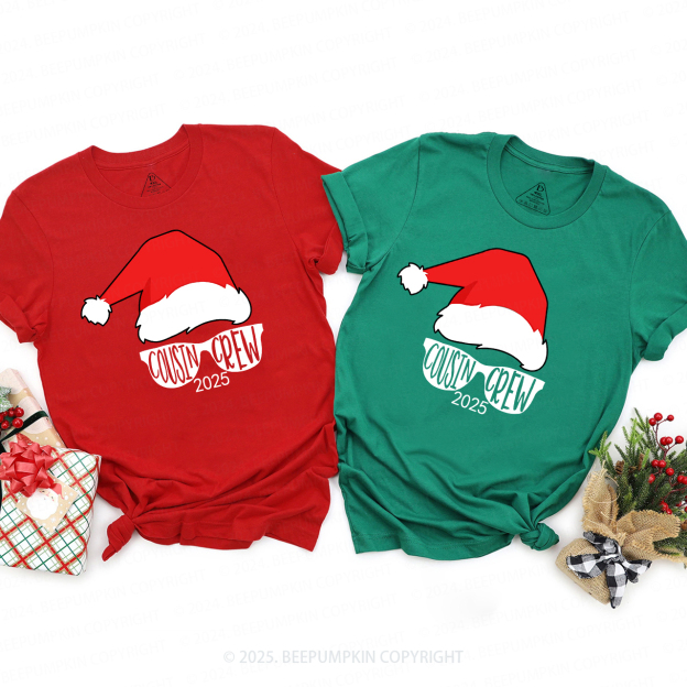2025 Cousin Crew Red Santa Hat Christmas Matching Tees For Family Beepumpkin