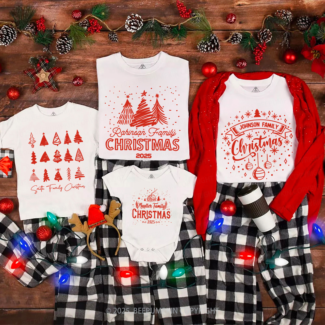 Personalized Various 2025 Christmas Tree Family Matching T-Shirts Beepumpkin