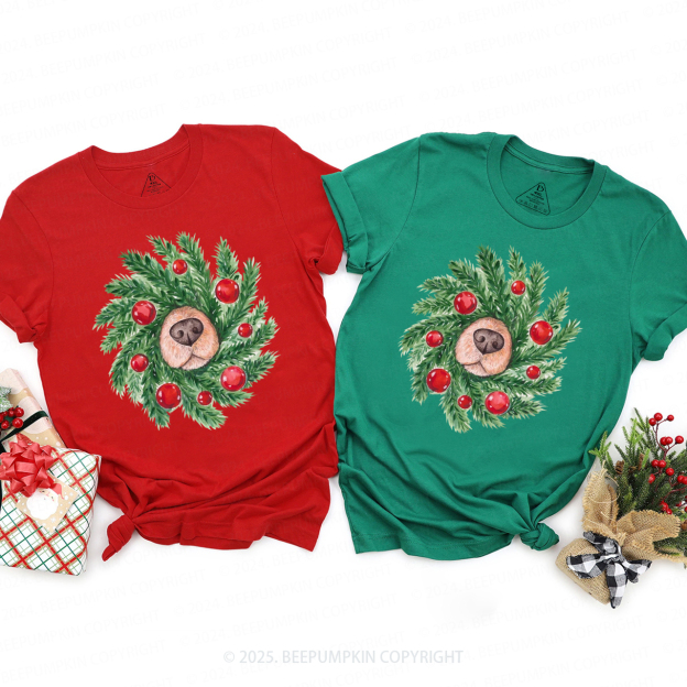 Dog Nose Christmas Wreath Family Matching T-Shirts Beepumpkin