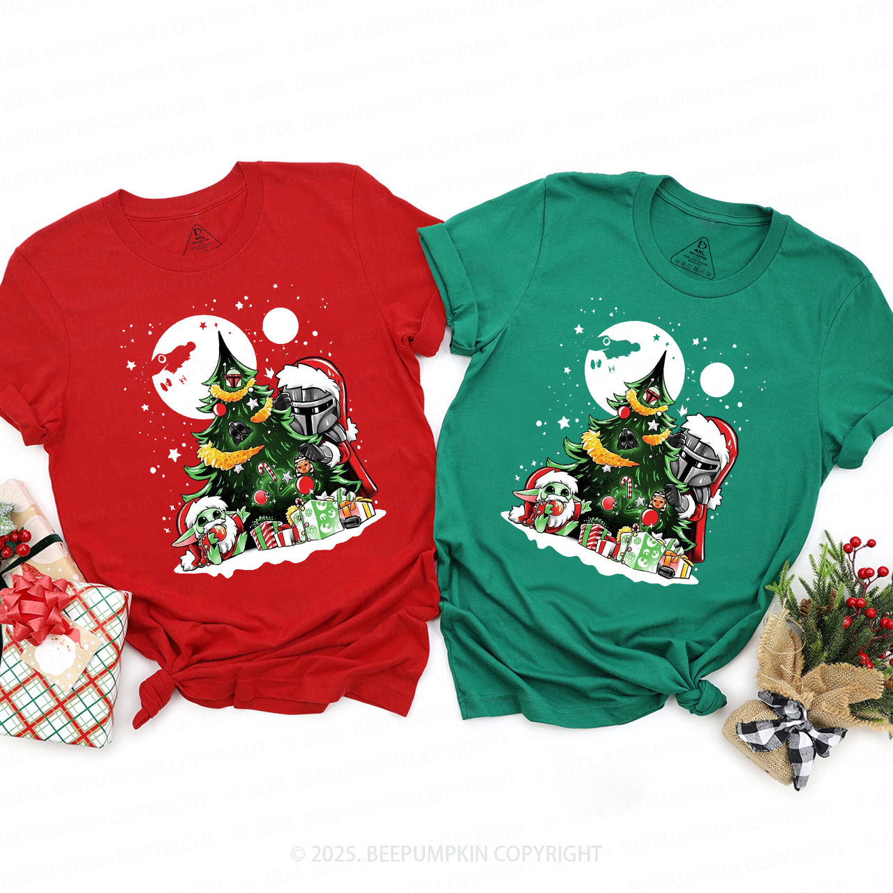 Moon Light Christmas Tree and Presents Space Style Family Matching T-Shirts Beepumpkin