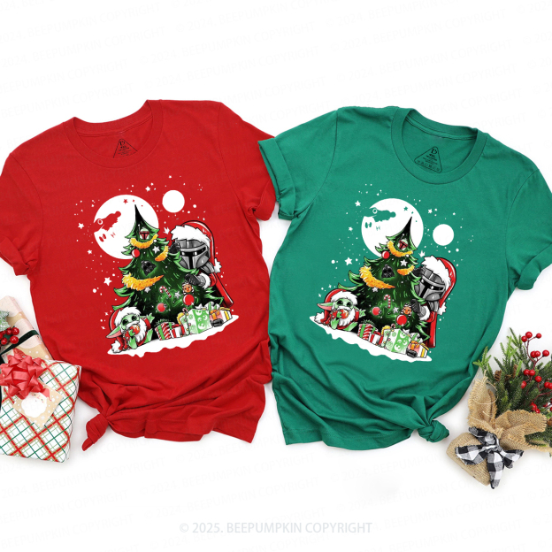Moon Light Christmas Tree and Presents Space Style Family Matching T-Shirts Beepumpkin