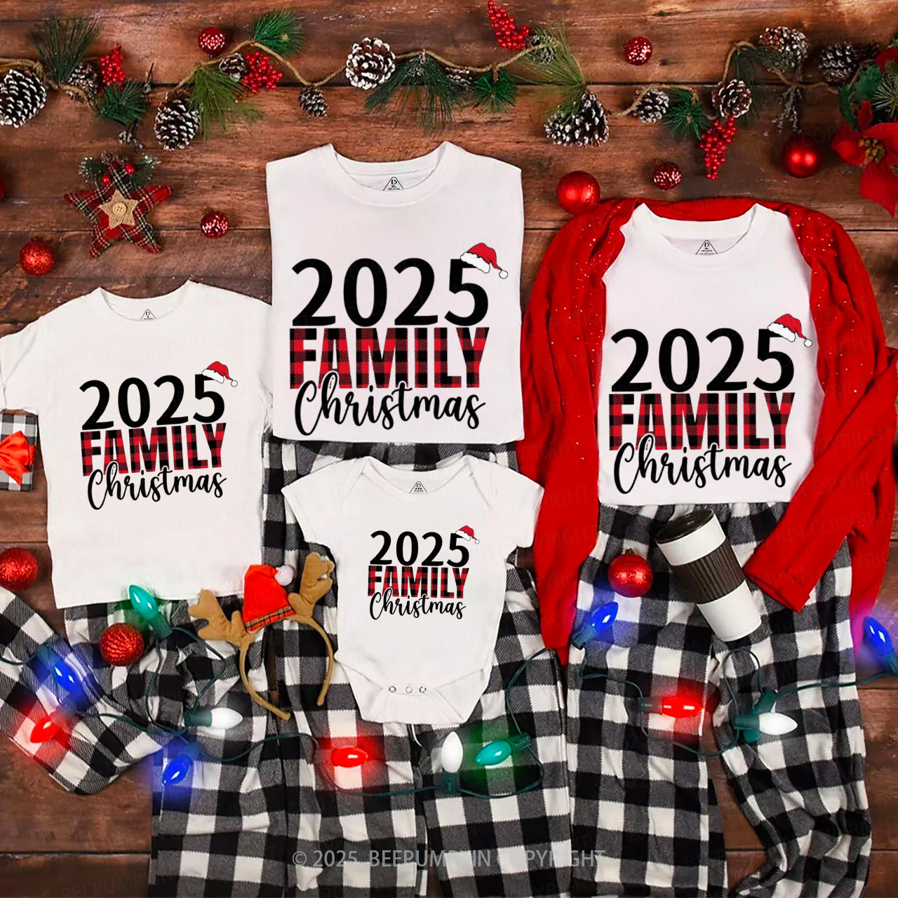 Merry Plaid Christmas Family Matching T-Shirts Beepumpkin