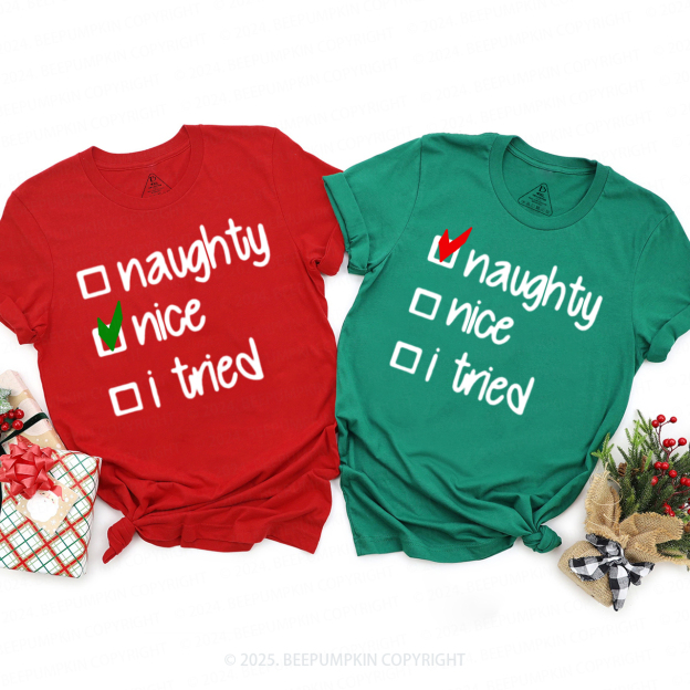 Personalized Naughty Or Nice Family Matching T-Shirts Beepumpkin