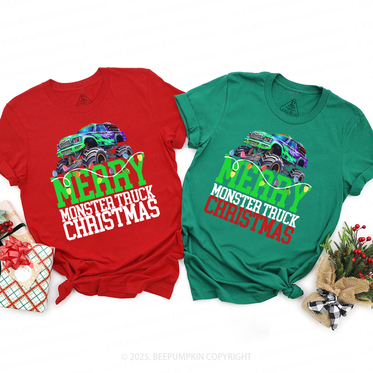 Monster Truck Christmas Family Matching T-Shirts Beepumpkin