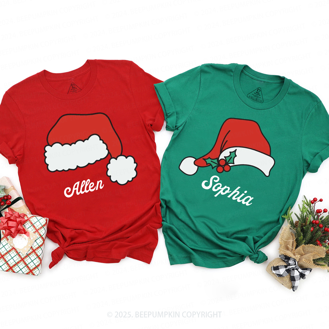 Personalized Santa Hat Christmas Family Matching T-Shirts Beepumpkin