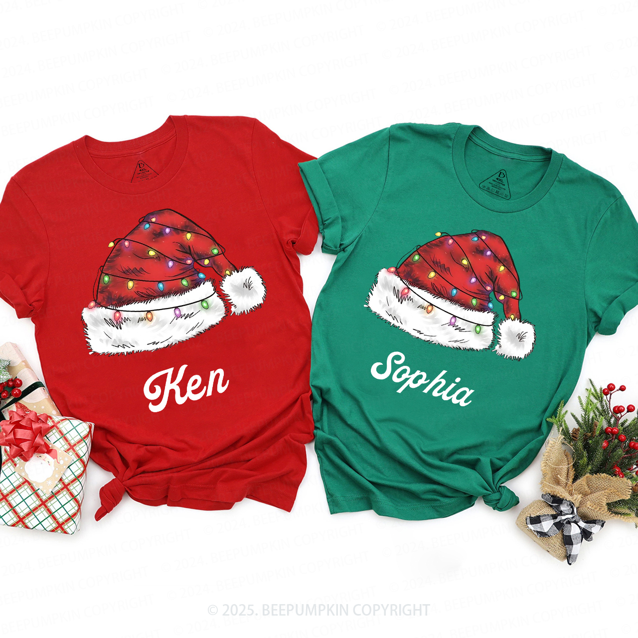 Personalized Merry Christmas Hat Family Matching T-Shirts Beepumpkin