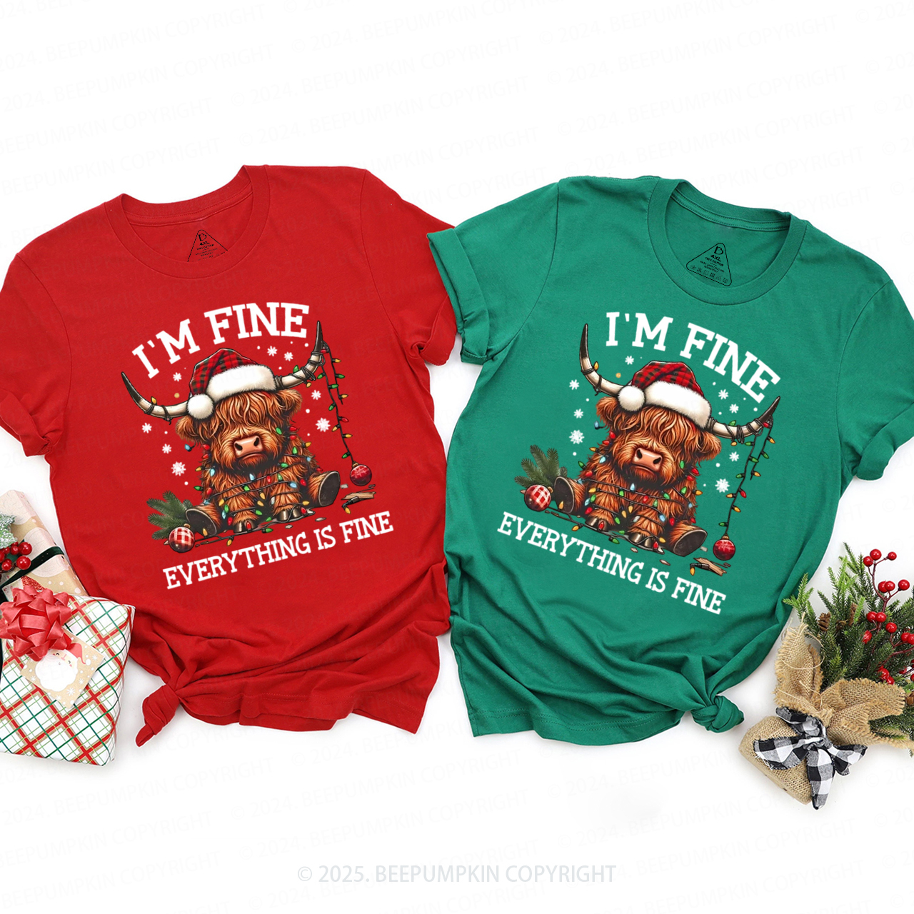 I'm Fine Everything Is Fine Christmas Family Matching T-Shirts Beepumpkin