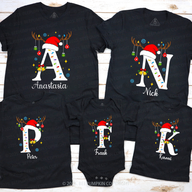 Personalized Alphabet Christmas Name Family Matching T-Shirts Beepumpkin