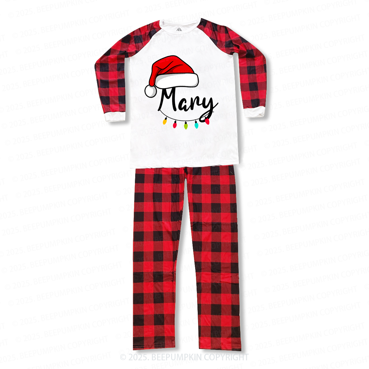Personalized Santa Hat & Holiday Lights Family Matching Pajamas