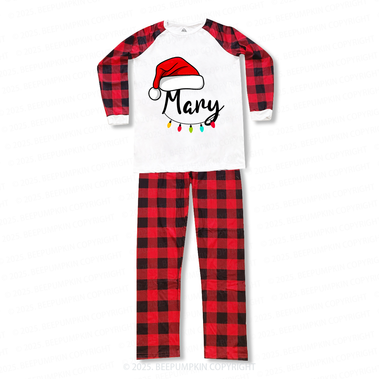Personalized Santa Hat & Holiday Lights Family Matching Pajamas