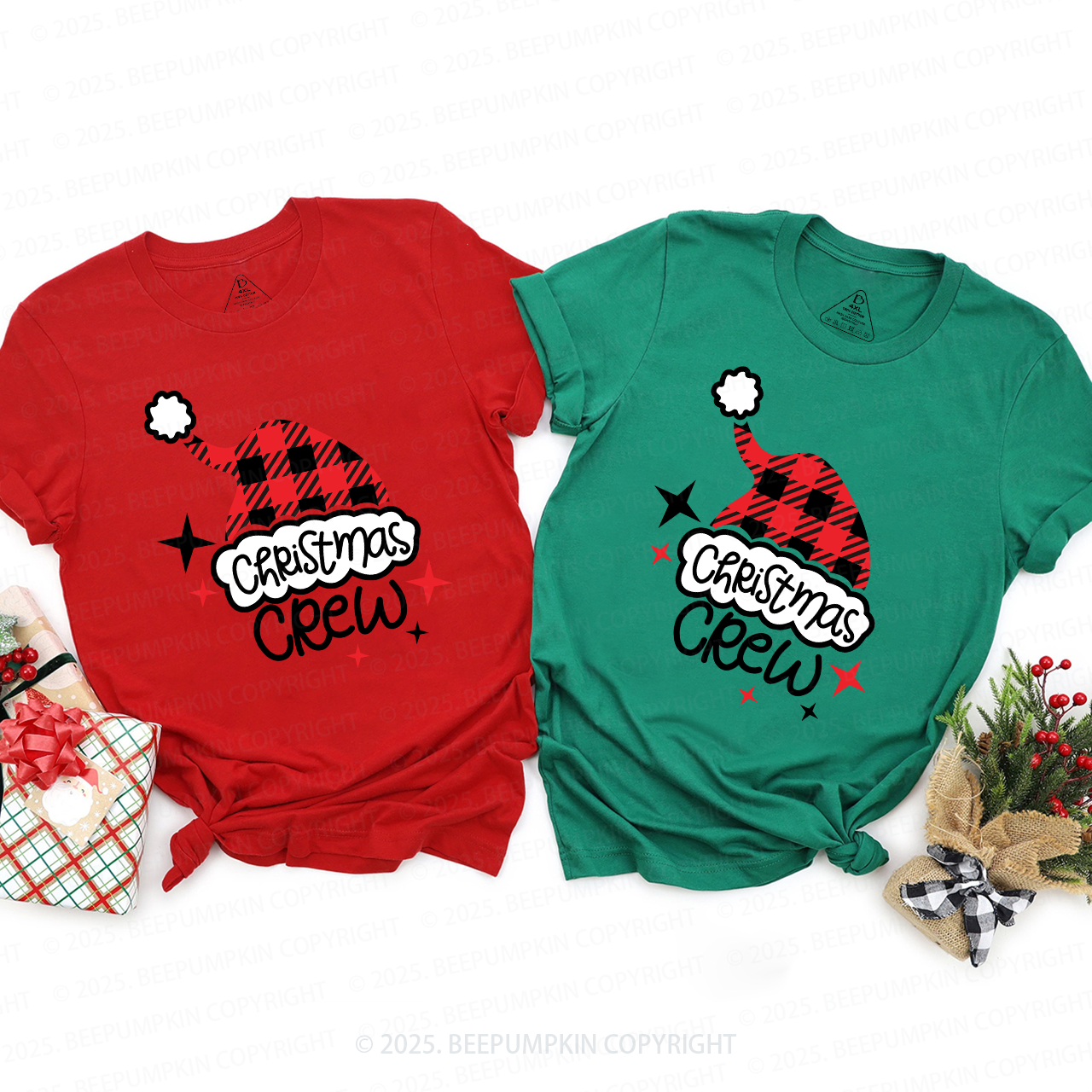 Christmas Hat Design Crew Family Shirts