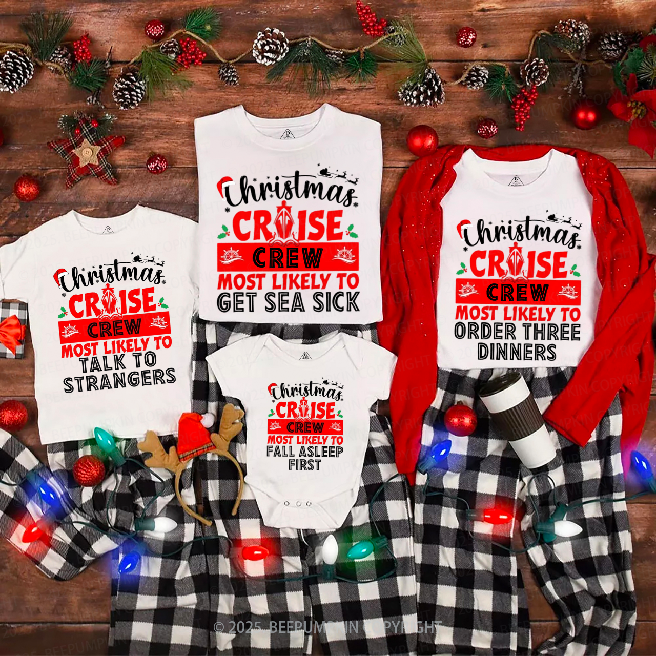 Personalized Christmas Cruise Crew Family Matching T-Shirts Beepumpkin