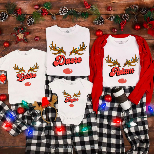 Personalized Antlers Name Christmas Family Matching T-Shirts Beepumpkin
