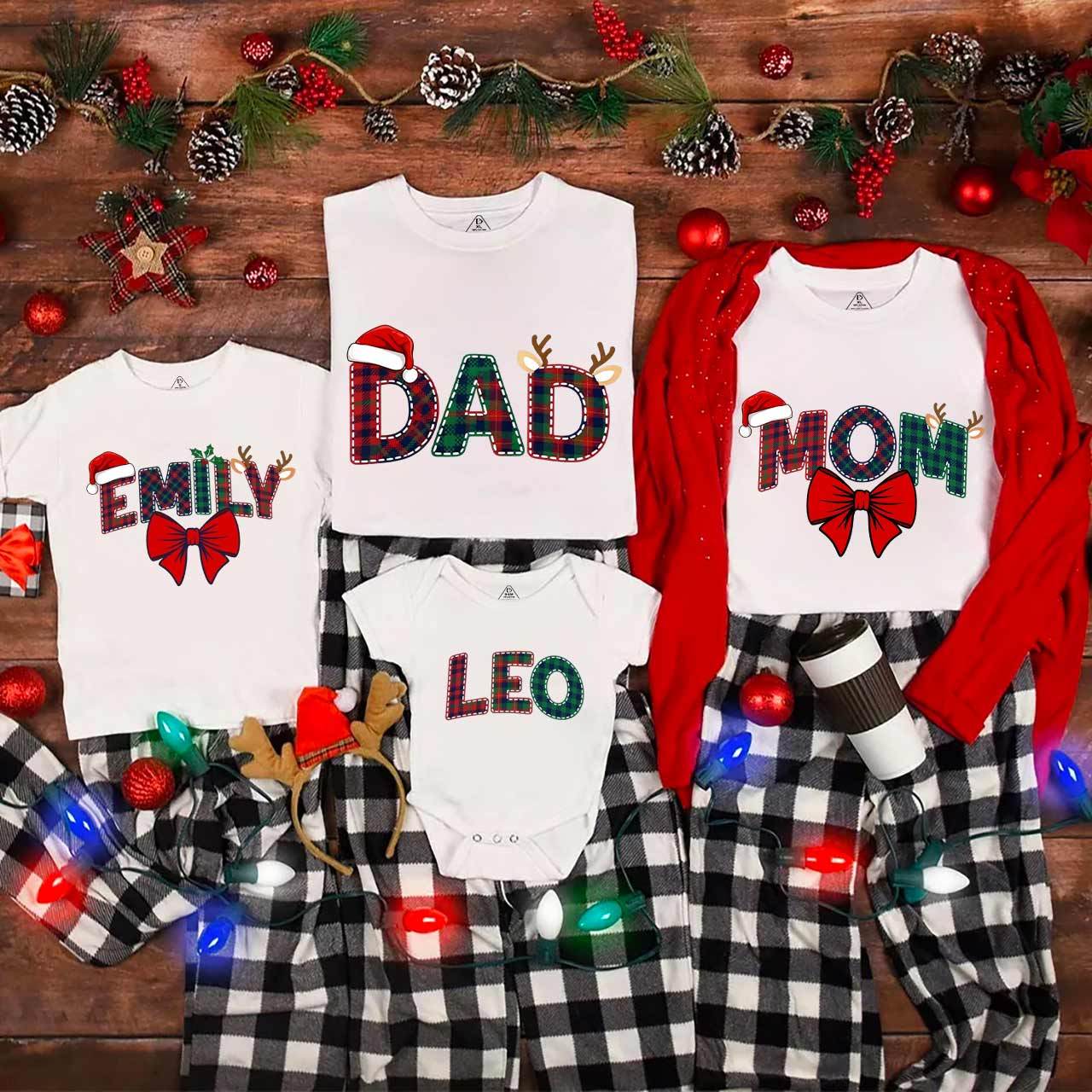 Personalized Christmas Plaid Charm Family Matching T-Shirts Beepumpkin