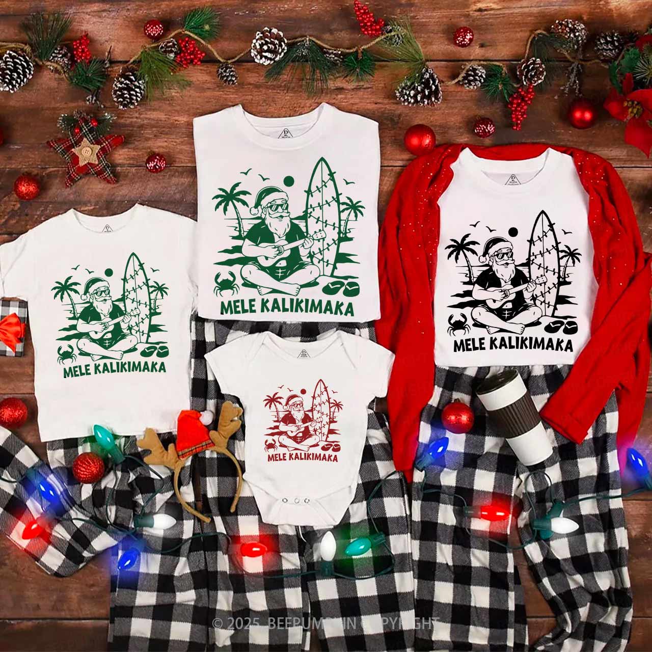 Personalized Mele Kalikimaka Family Matching T-Shirts Beepumpkin