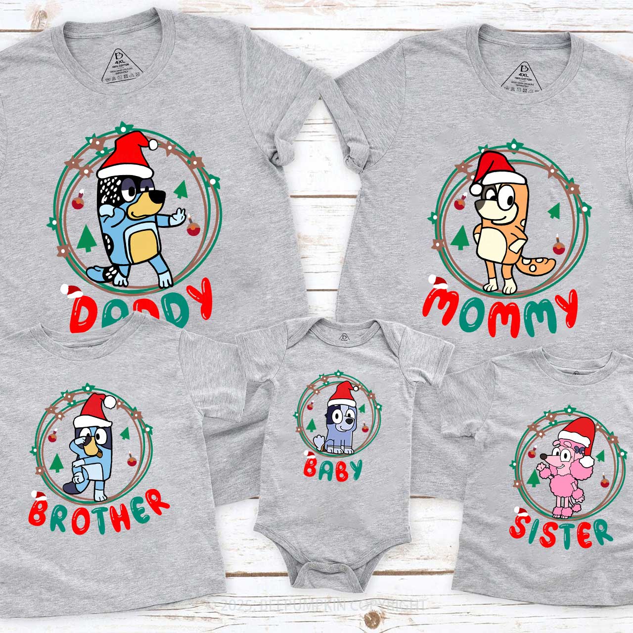 Cartoon Dog Light Ring Christmas Family Matching T-Shirts Beepumpkin.