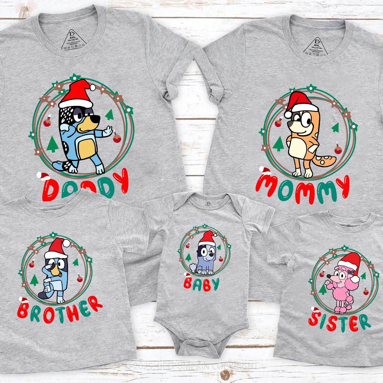 Cartoon Dog Light Ring Christmas Family Matching T-Shirts Beepumpkin.