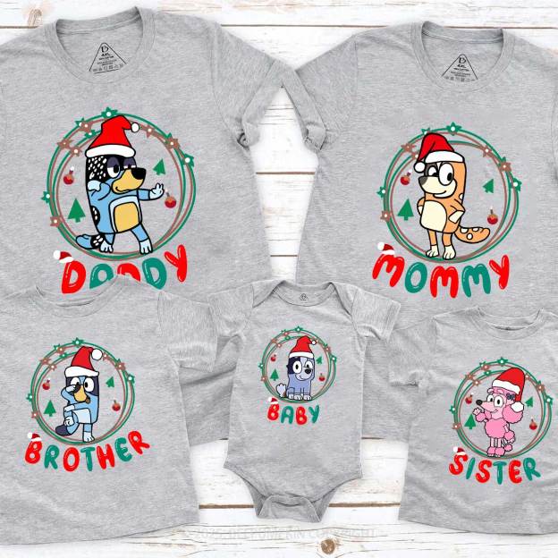 Cartoon Dog Light Ring Christmas Family Matching T-Shirts Beepumpkin.