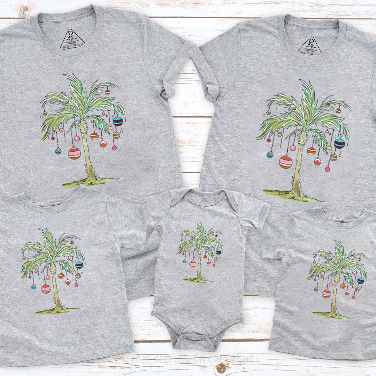 Palm Tree Holiday Tropical Christmas Family Matching T-Shirts