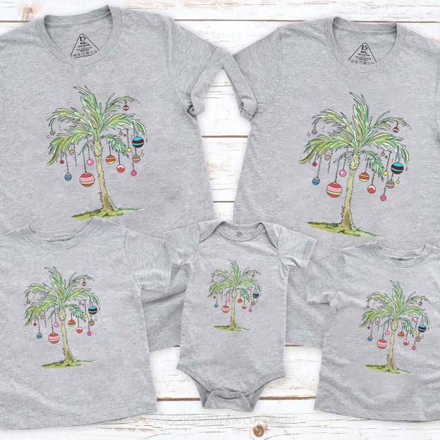 Palm Tree Holiday Tropical Christmas Family Matching T-Shirts