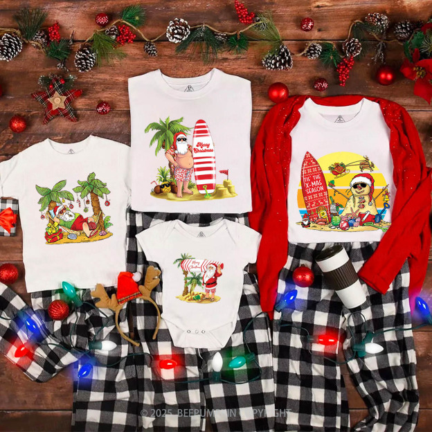 Personalized Tropical Beach Christmas Family Matching T-Shirts Beepumpkin