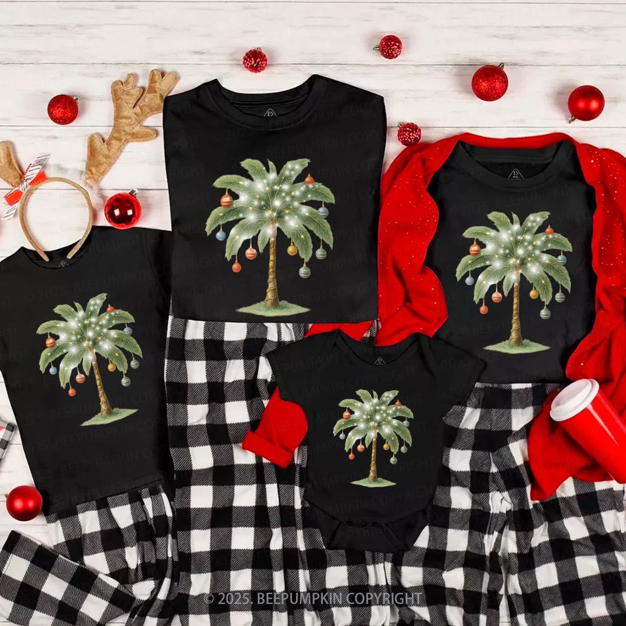 Christmas Palm Tree Family Matching T-Shirts Beepumpkin