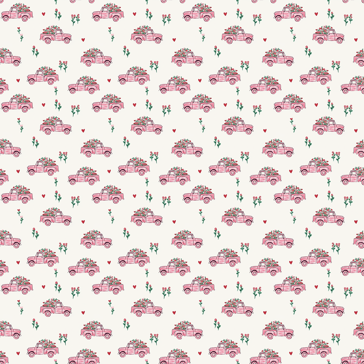 Floral Truck All-Over Print Mom&Me Cuffed Pajama Sets