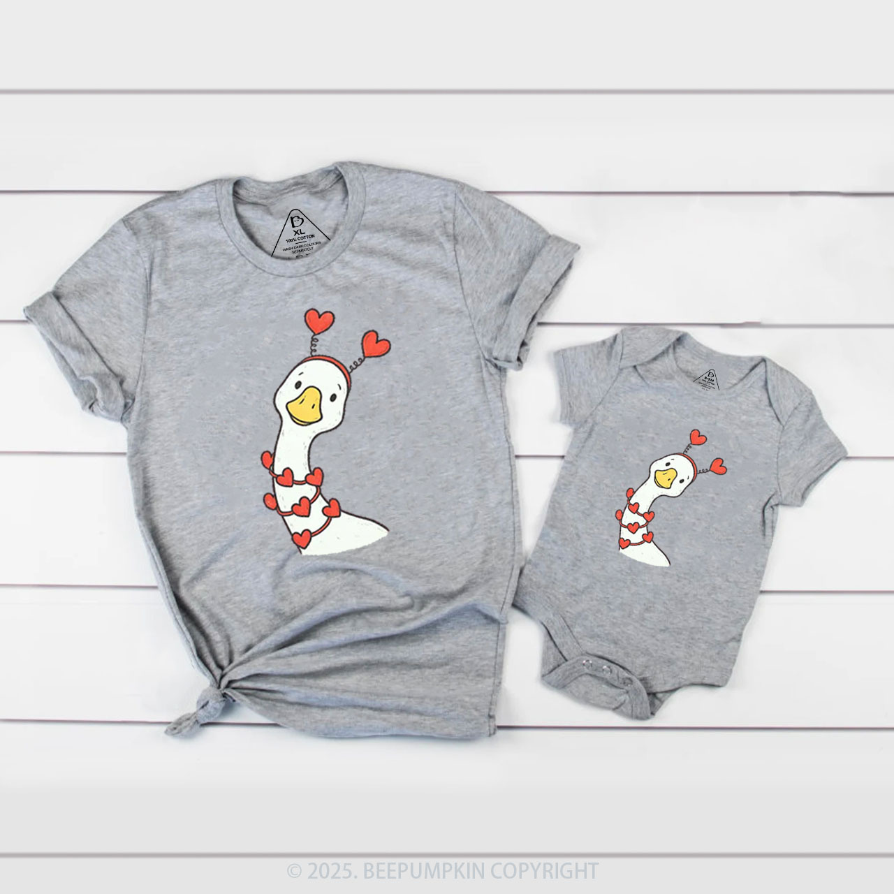 Pink Bow Preppy Goose Valentine's Day Family Shirt