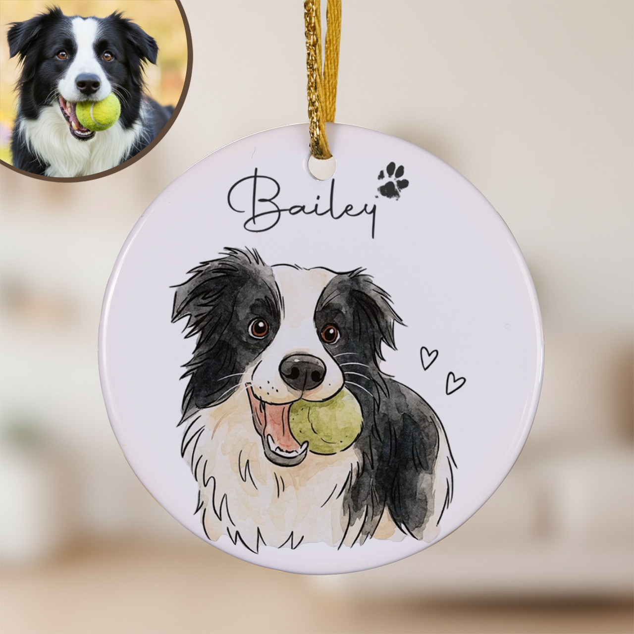 Personalized Watercolor Pet Photo Ornament Beepumpkin