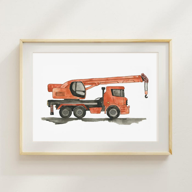 Set Of 6 Construction Vehicle Digital Nursery Wall Art