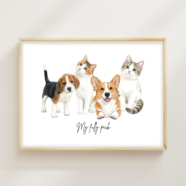 Personalized Watercolor Pet Portrait Digital Nursery Wall Art