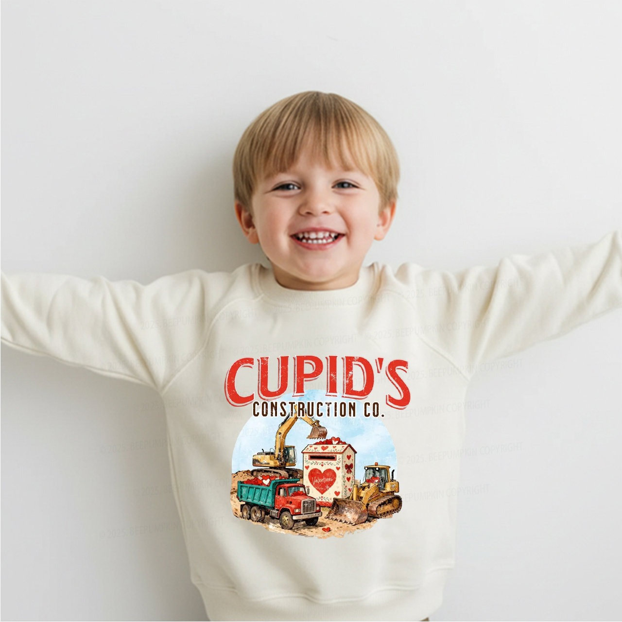 Construction Trucks Valentine's Day Kid's Sweatshirt