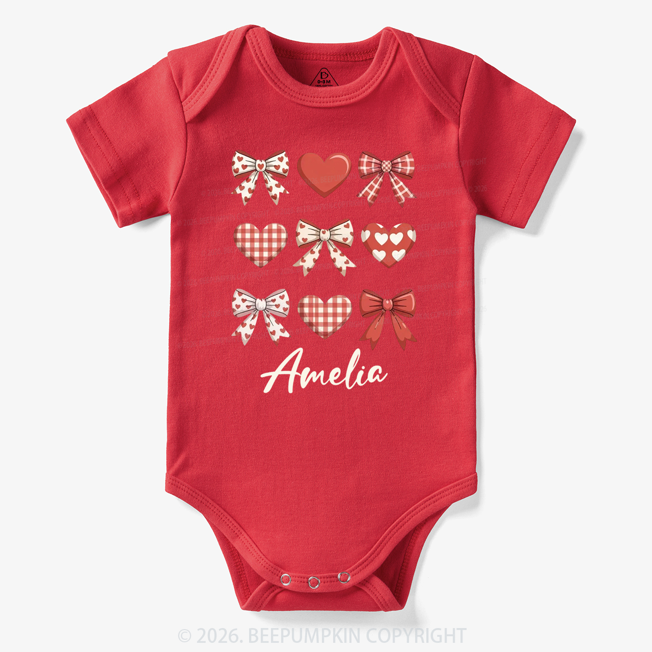 Personalized Bow Heart Valentine's Day Bodysuit