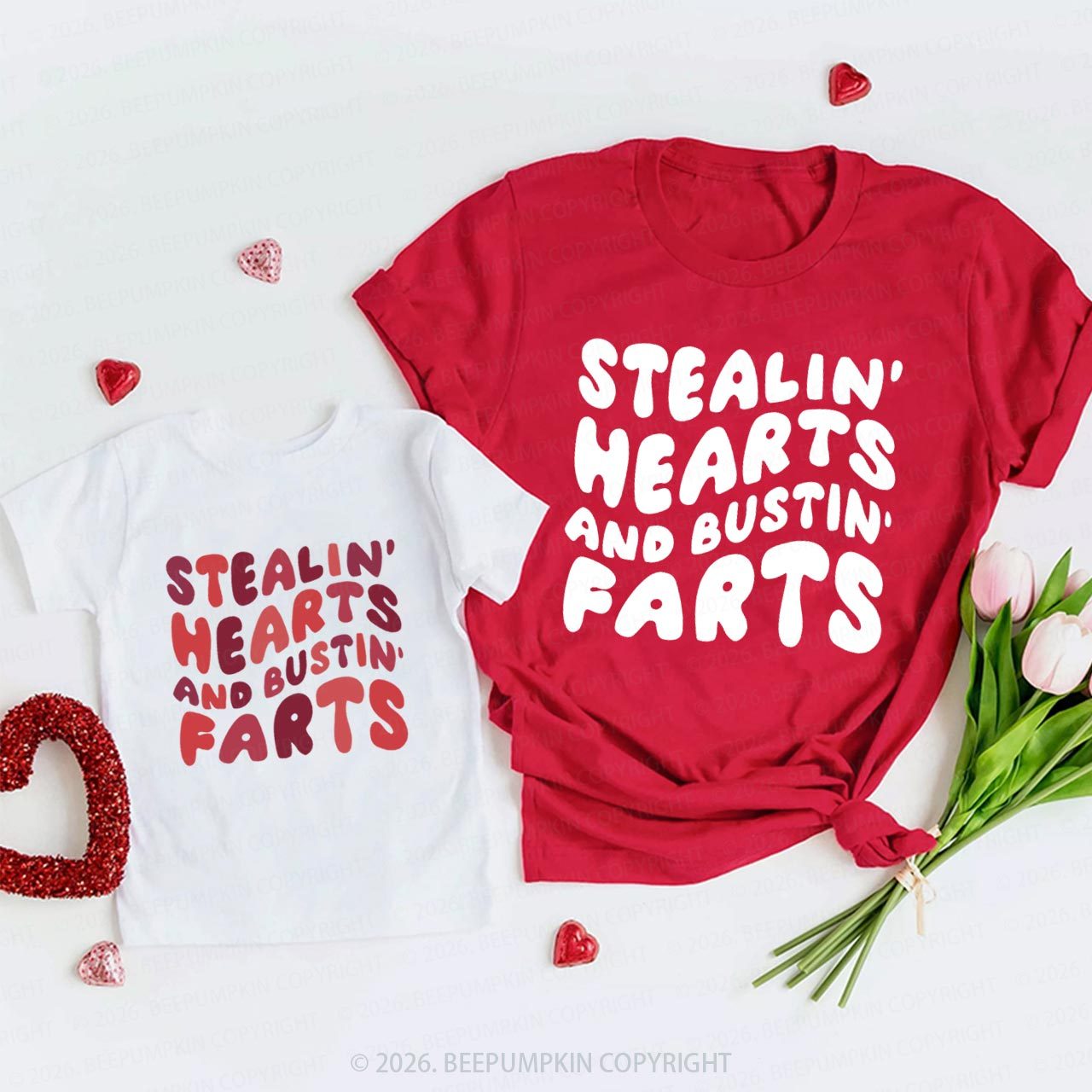 Stealin Hearts And Bustin Farts Valentine's Day Family Matching T-Shirts