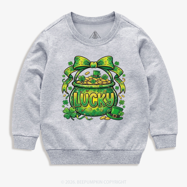 Lucky Shamrock Coquette St. Patrick's Day Kid's Sweatshirt