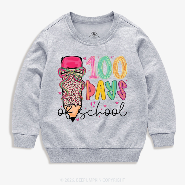 Bow Pencil 100 Days Of  School  Edition Toddler&Kid's Sweatshirt