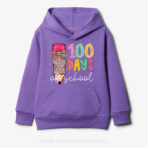 Bow Pencil 100 Days Of  School  Edition Toddler&Kid's Hoodies