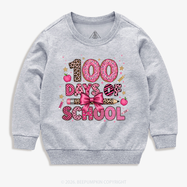 Preppy Pink Bow 100 Days Of School Toddler&Kid's Sweatshirt