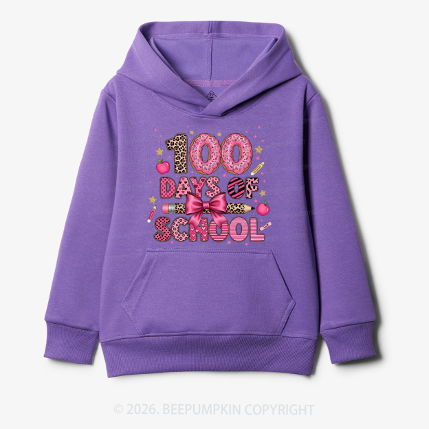Preppy Pink Bow 100 Days Of School Toddler&Kid's Hoodies