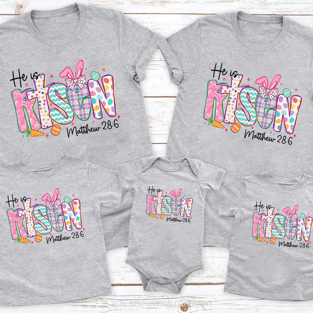 He Is Risen Christian Easter Family Matching T-Shirts