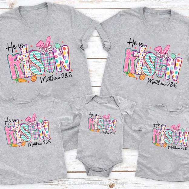 He Is Risen Christian Easter Family Matching T-Shirts