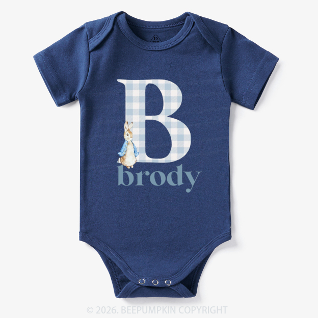 Personalized Gingham Name Easter Bunny Bodysuit