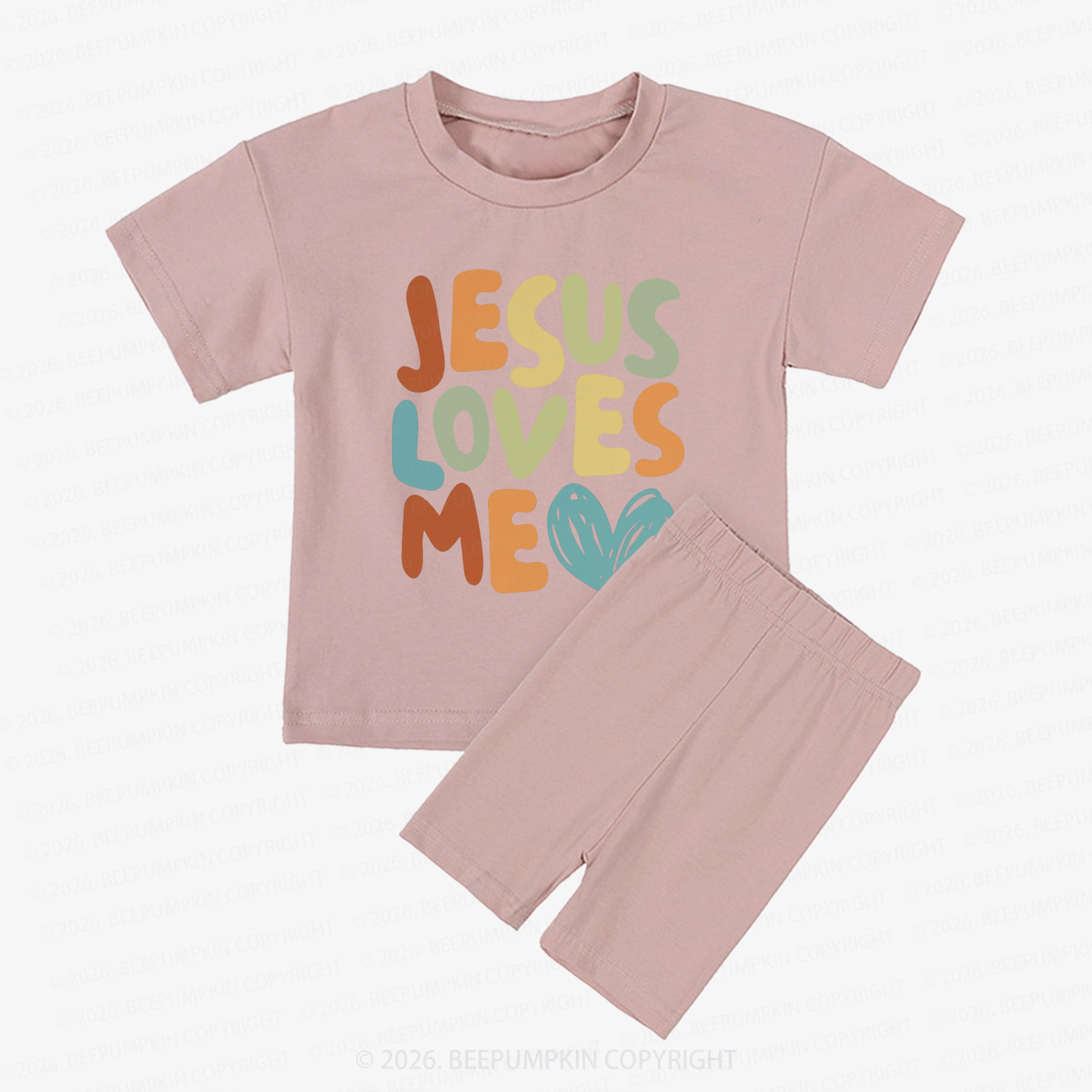 Jesus Loves Me Christian Kids Biker Shorts&Tee