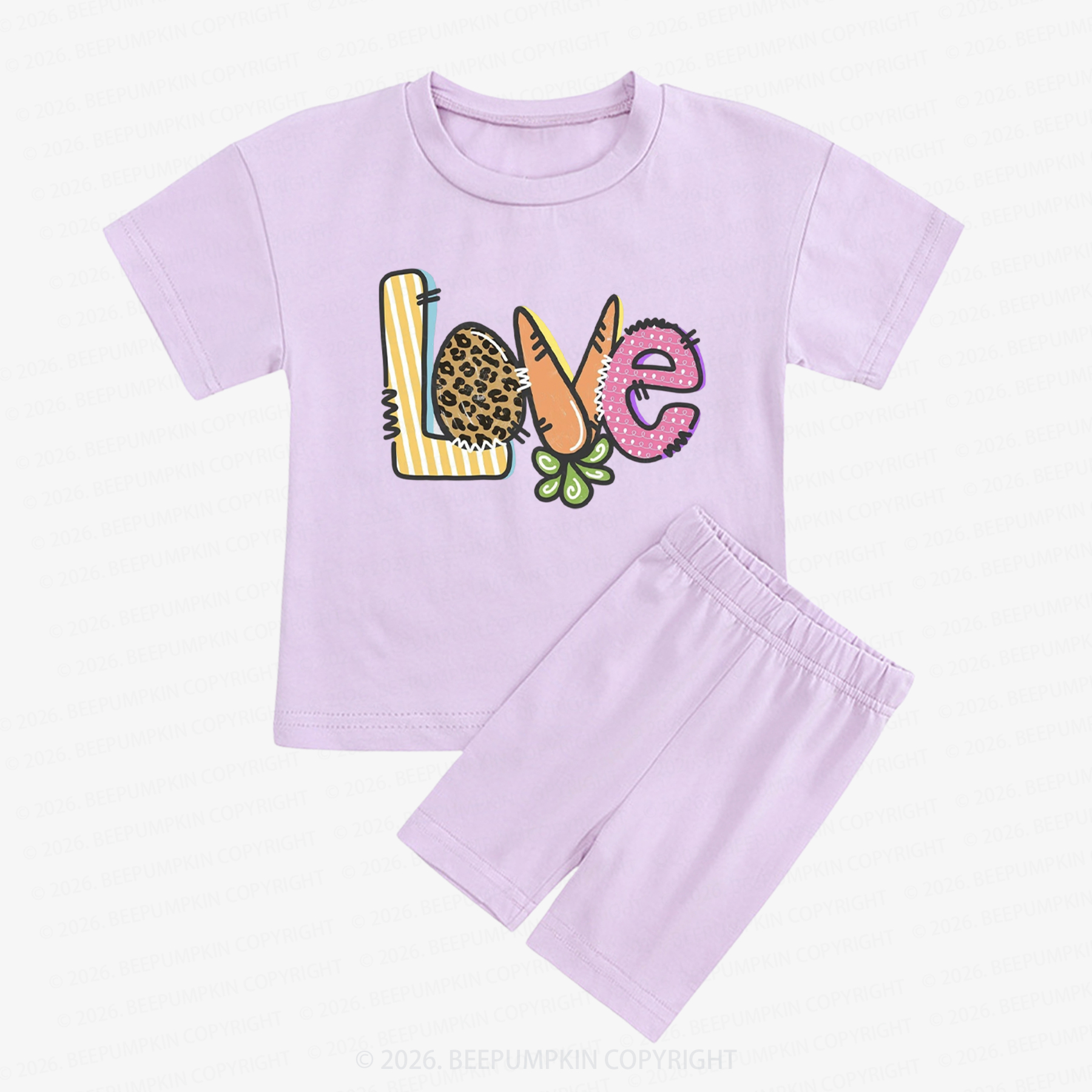 Easter Carrot Love Kids Biker Shorts&Tee