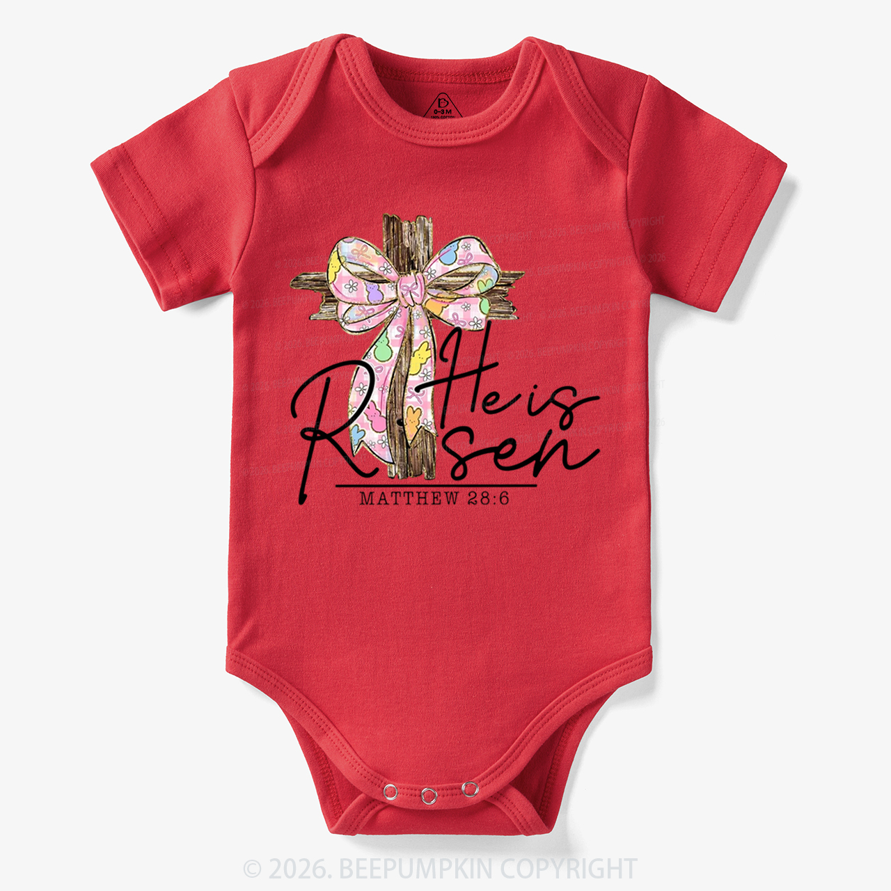 He Is Risen Easter Coquette Bow Bodysuit