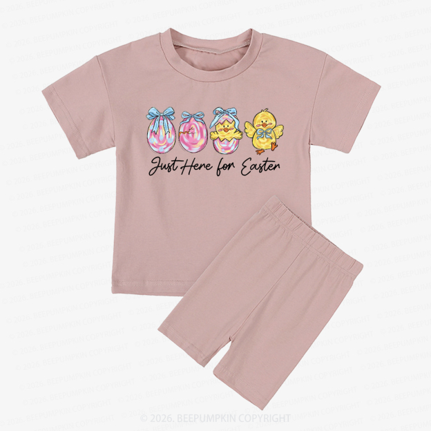 Just Here For Easter Pastel Eggs Coquette Kids Biker Shorts&Tee